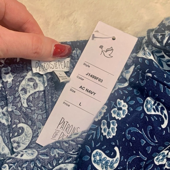 NWT Skorts Large Patrons of Peace Ruffle Shorts Flowy Skirt Blue White Paisley - Picture 5 of 11